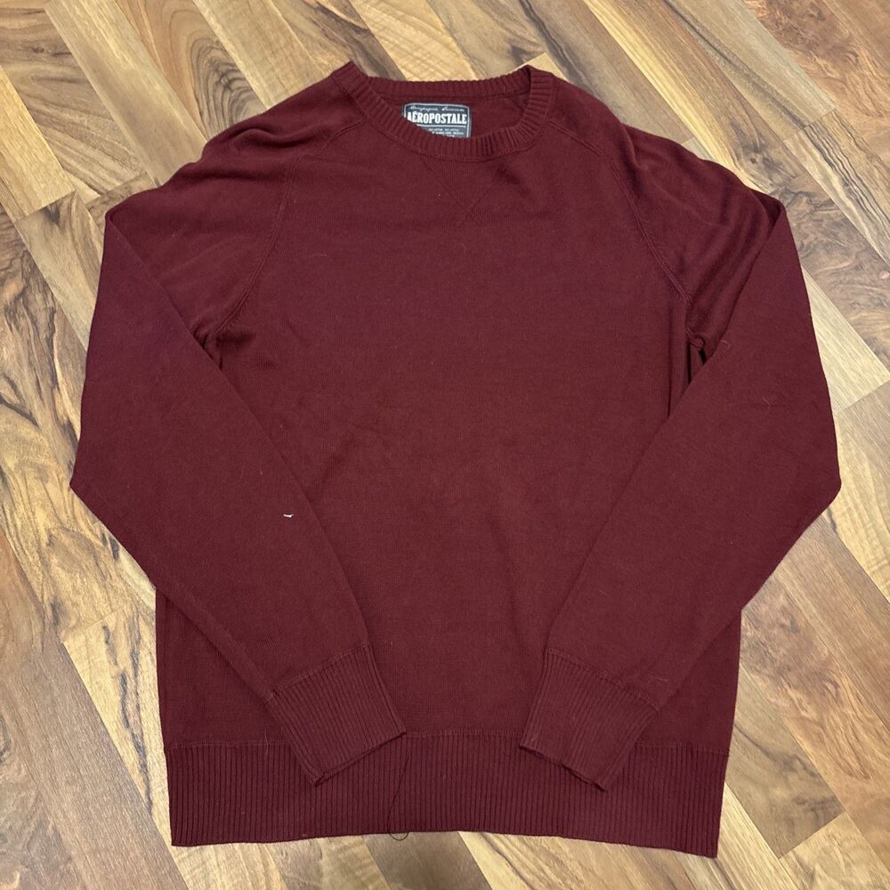 Vintage Aeropostale Sweater Mens Large Maroon Burgundy Knit Crewneck 90s L
